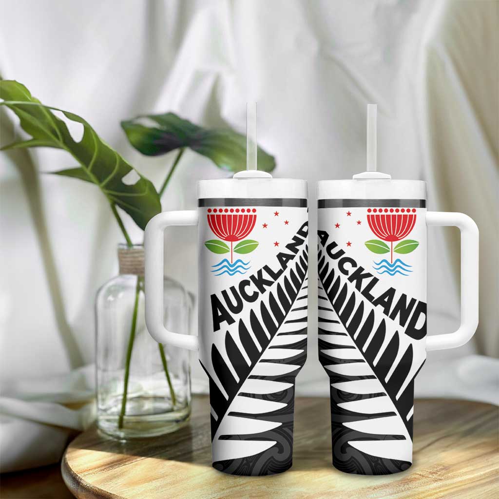 New Zealand Auckland Tumbler With Handle Auckland's Emblem and Silver Ferns - Maori Art Tattoo LT03 - Polynesian Pride