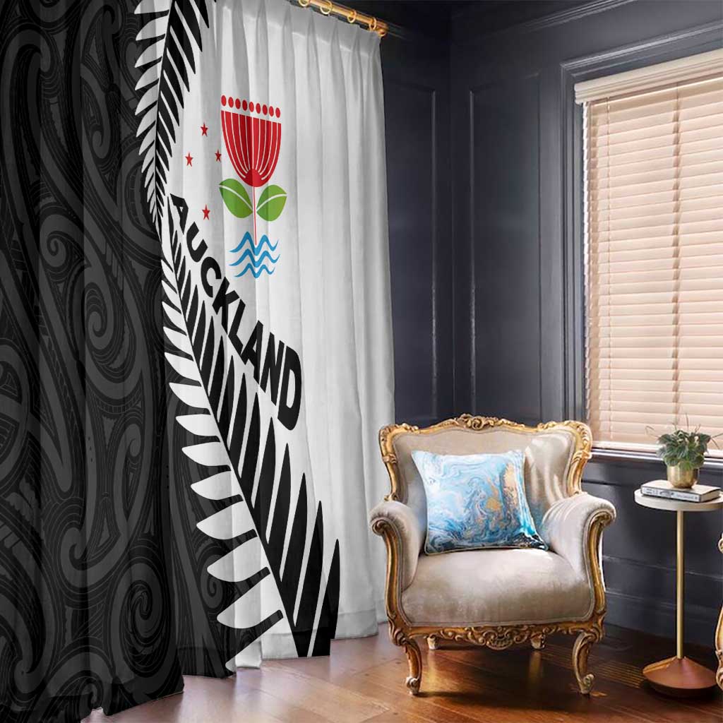 New Zealand Auckland Window Curtain Auckland's Emblem and Silver Ferns - Maori Art Tattoo LT03 - Polynesian Pride