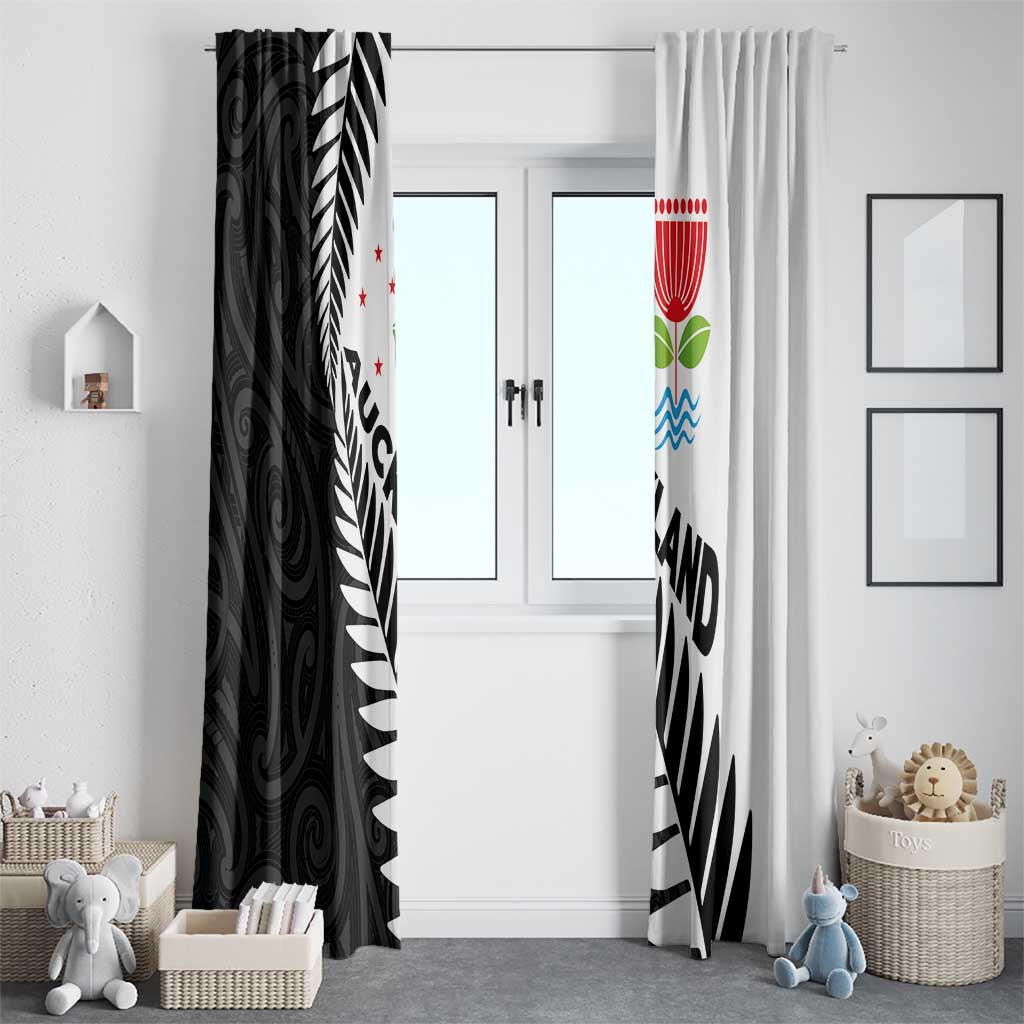 New Zealand Auckland Window Curtain Auckland's Emblem and Silver Ferns - Maori Art Tattoo LT03 - Polynesian Pride