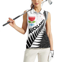 New Zealand Auckland Women Sleeveless Polo Shirt Auckland's Emblem and Silver Ferns - Maori Art Tattoo LT03 - Polynesian Pride