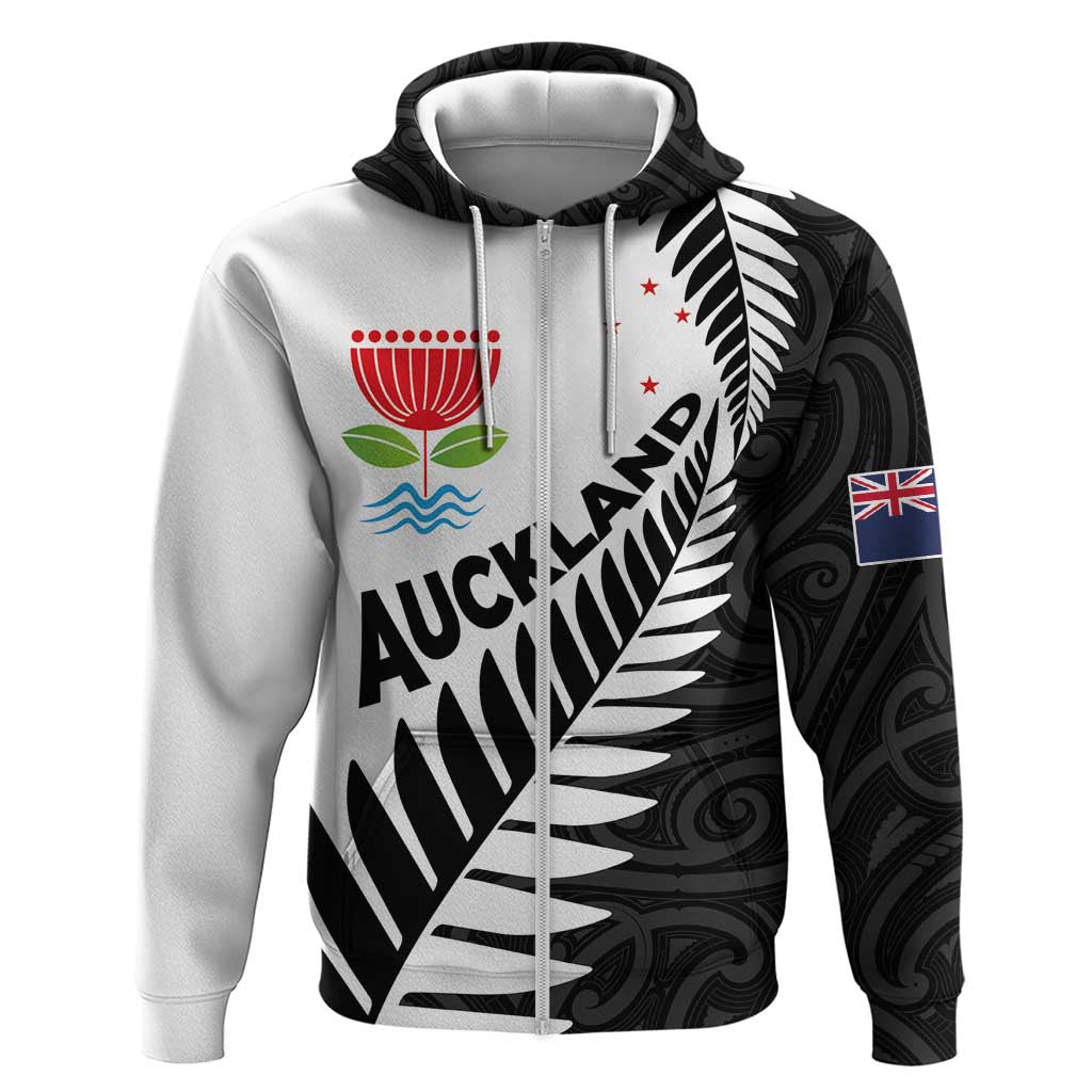New Zealand Auckland Zip Hoodie Auckland's Emblem and Silver Ferns - Maori Art Tattoo LT03 Zip Hoodie Light Blue - Polynesian Pride