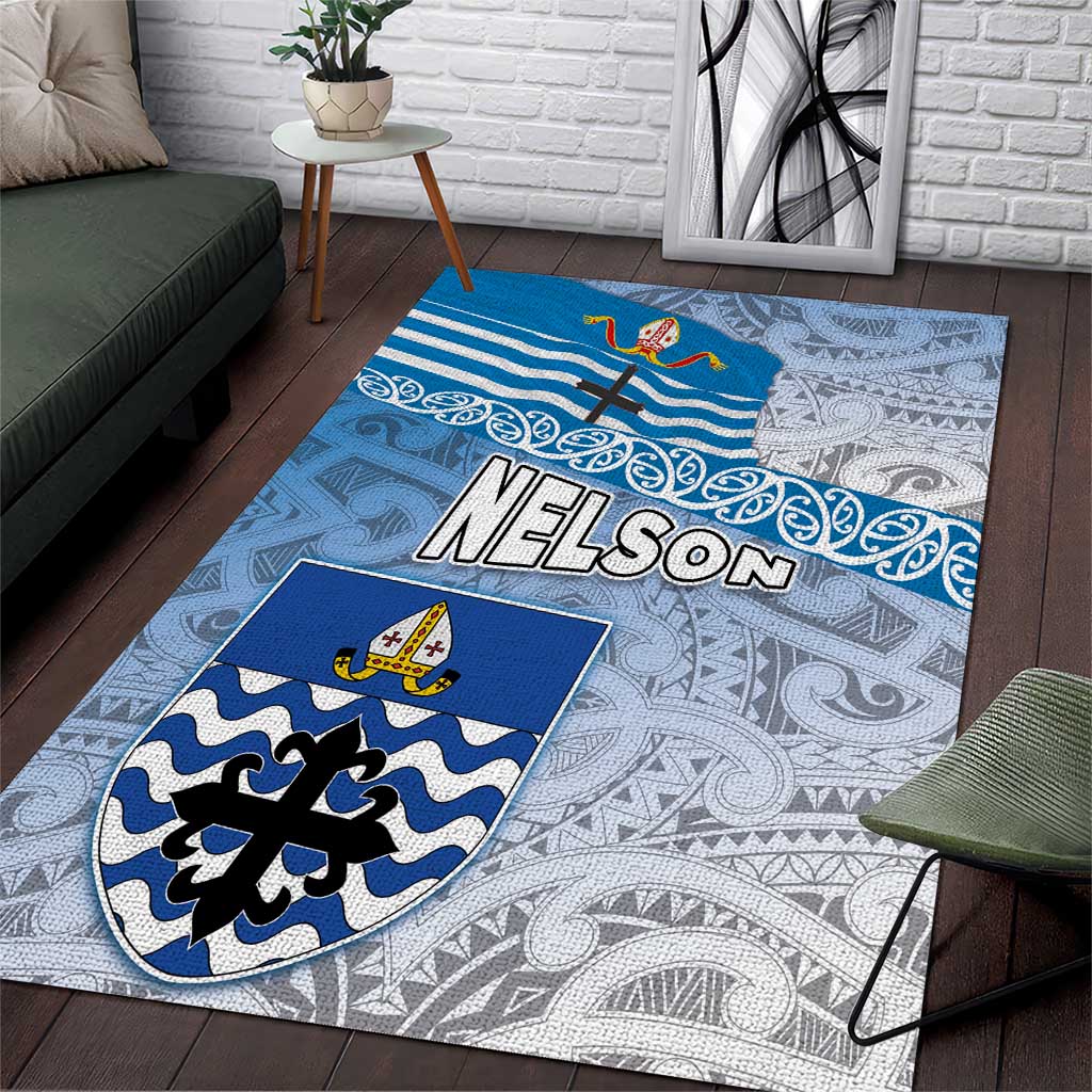 New Zealand Nelson Area Rug Nelson's Flag and Seal - Maori Art Tattoo LT03 White - Polynesian Pride