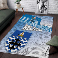 New Zealand Nelson Area Rug Nelson's Flag and Seal - Maori Art Tattoo LT03 White - Polynesian Pride