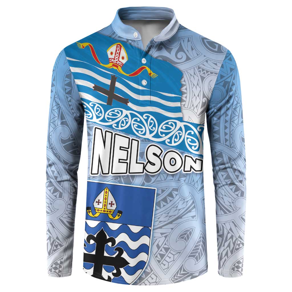 New Zealand Nelson Button Sweatshirt Nelson's Flag and Seal - Maori Art Tattoo LT03 White - Polynesian Pride