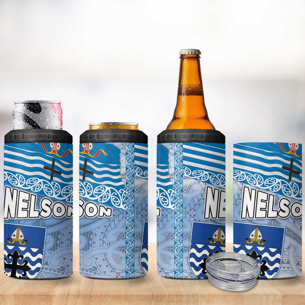 New Zealand Nelson 4 in 1 Can Cooler Tumbler Nelson's Flag and Seal - Maori Art Tattoo LT03 - Polynesian Pride