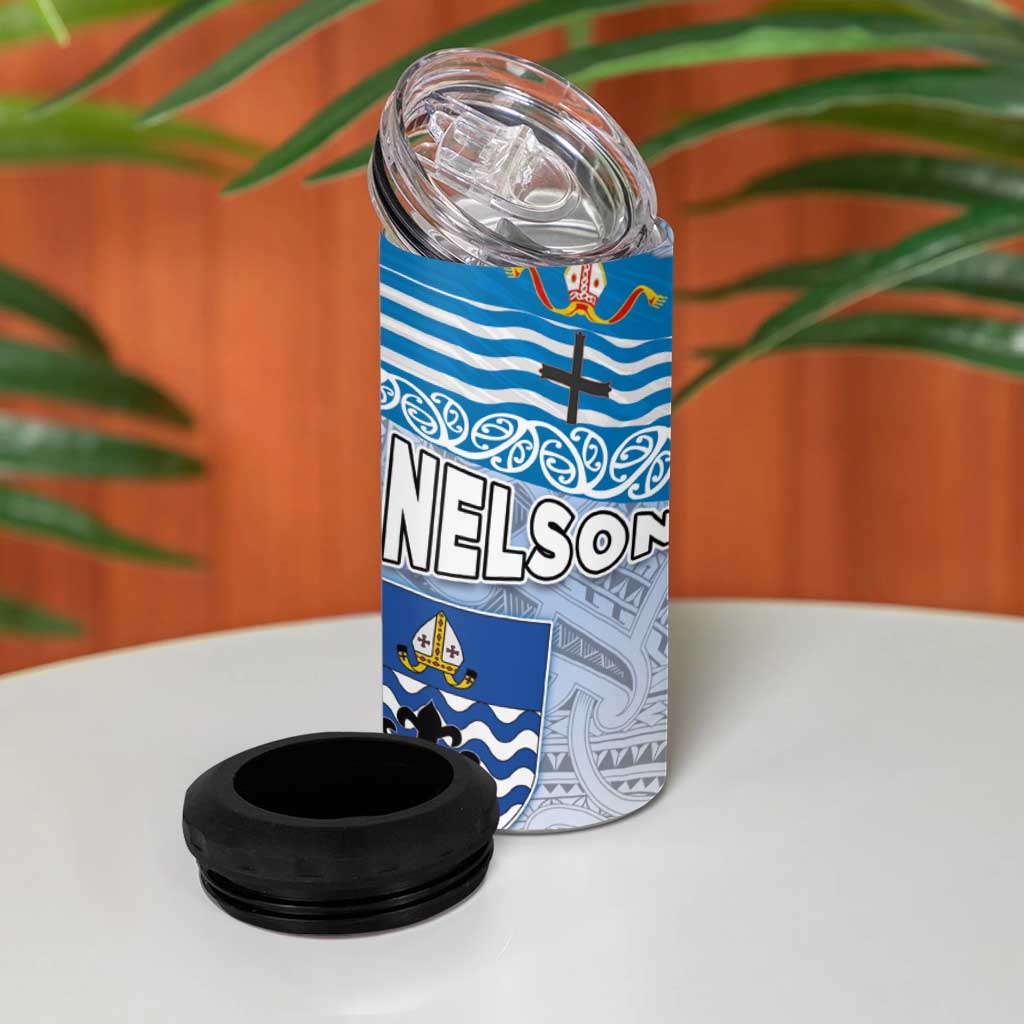 New Zealand Nelson 4 in 1 Can Cooler Tumbler Nelson's Flag and Seal - Maori Art Tattoo LT03 - Polynesian Pride