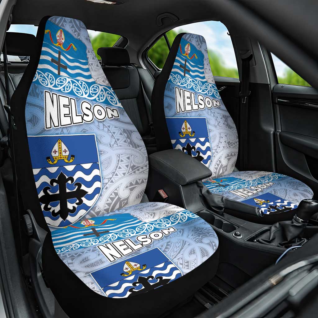 New Zealand Nelson Car Seat Cover Nelson's Flag and Seal - Maori Art Tattoo LT03 One Size White - Polynesian Pride