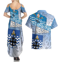 New Zealand Nelson Couples Matching Summer Maxi Dress and Hawaiian Shirt Nelson's Flag and Seal - Maori Art Tattoo LT03 - Polynesian Pride