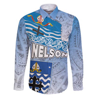 New Zealand Nelson Family Matching Puletasi and Hawaiian Shirt Nelson's Flag and Seal - Maori Art Tattoo LT03 Dad's Shirt - Long Sleeve White - Polynesian Pride