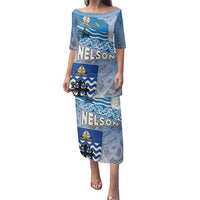 New Zealand Nelson Family Matching Puletasi and Hawaiian Shirt Nelson's Flag and Seal - Maori Art Tattoo LT03 Mom's Dress White - Polynesian Pride