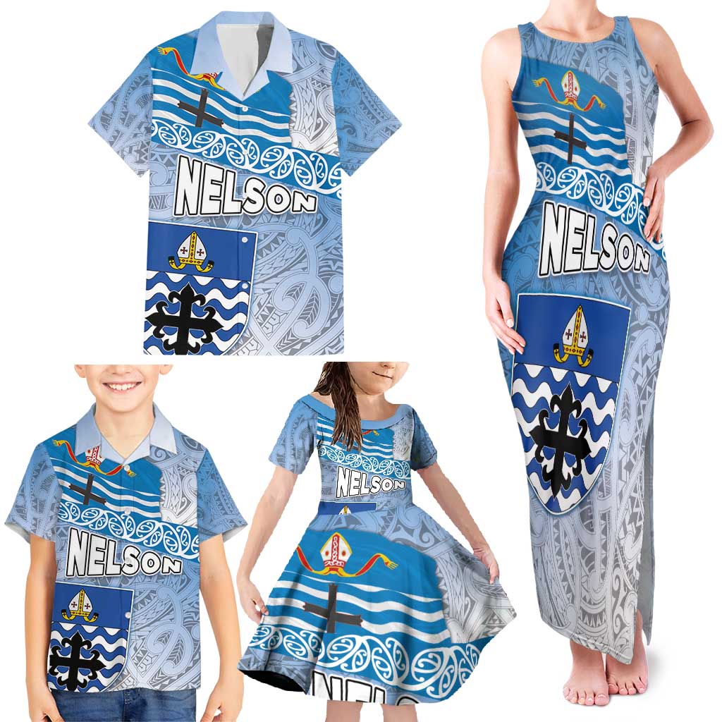 New Zealand Nelson Family Matching Tank Maxi Dress and Hawaiian Shirt Nelson's Flag and Seal - Maori Art Tattoo LT03 - Polynesian Pride