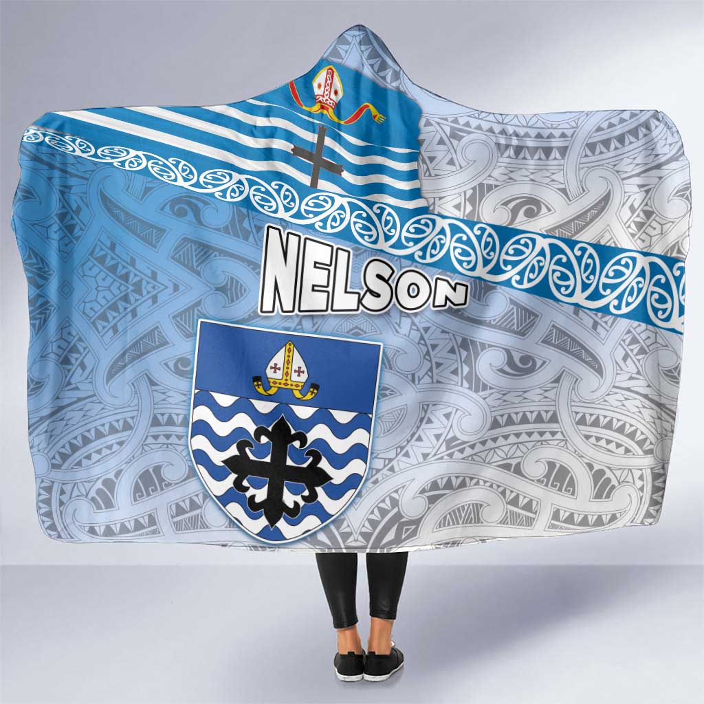 New Zealand Nelson Hooded Blanket Nelson's Flag and Seal - Maori Art Tattoo LT03 One Size White - Polynesian Pride