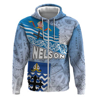 New Zealand Nelson Hoodie Nelson's Flag and Seal - Maori Art Tattoo LT03 Zip Hoodie White - Polynesian Pride