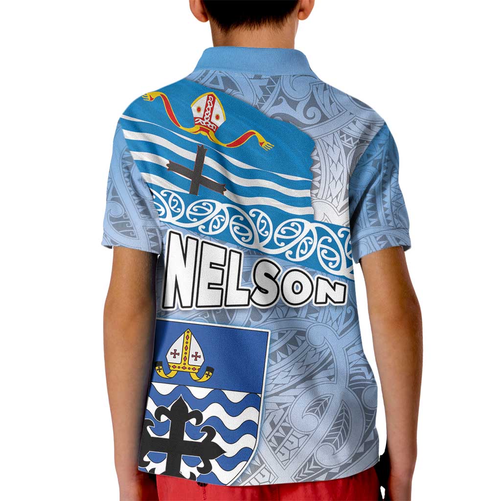 New Zealand Nelson Kid Polo Shirt Nelson's Flag and Seal - Maori Art Tattoo LT03 - Polynesian Pride