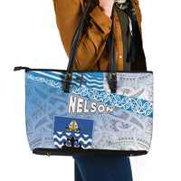 New Zealand Nelson Leather Tote Bag Nelson's Flag and Seal - Maori Art Tattoo LT03 - Polynesian Pride