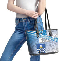 New Zealand Nelson Leather Tote Bag Nelson's Flag and Seal - Maori Art Tattoo LT03 - Polynesian Pride
