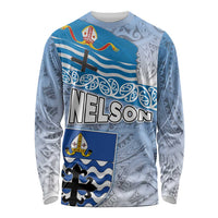 New Zealand Nelson Long Sleeve Shirt Nelson's Flag and Seal - Maori Art Tattoo LT03 Unisex White - Polynesian Pride