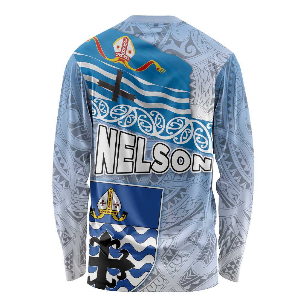 New Zealand Nelson Long Sleeve Shirt Nelson's Flag and Seal - Maori Art Tattoo LT03 - Polynesian Pride