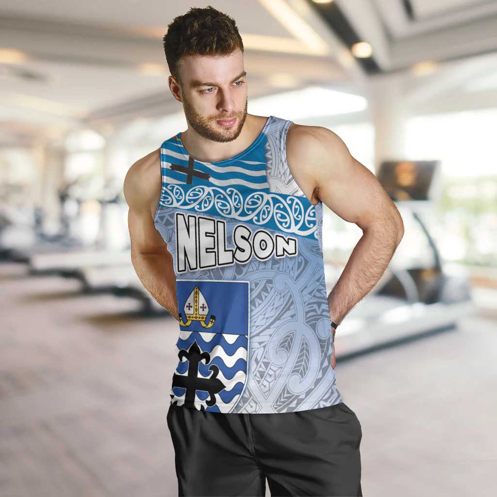 New Zealand Nelson Men Tank Top Nelson's Flag and Seal - Maori Art Tattoo LT03 White - Polynesian Pride