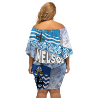 New Zealand Nelson Off Shoulder Short Dress Nelson's Flag and Seal - Maori Art Tattoo LT03 - Polynesian Pride