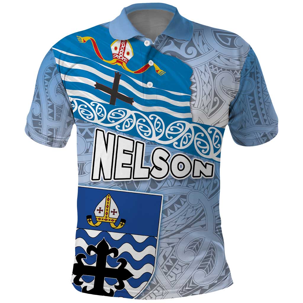 New Zealand Nelson Polo Shirt Nelson's Flag and Seal - Maori Art Tattoo LT03 White - Polynesian Pride