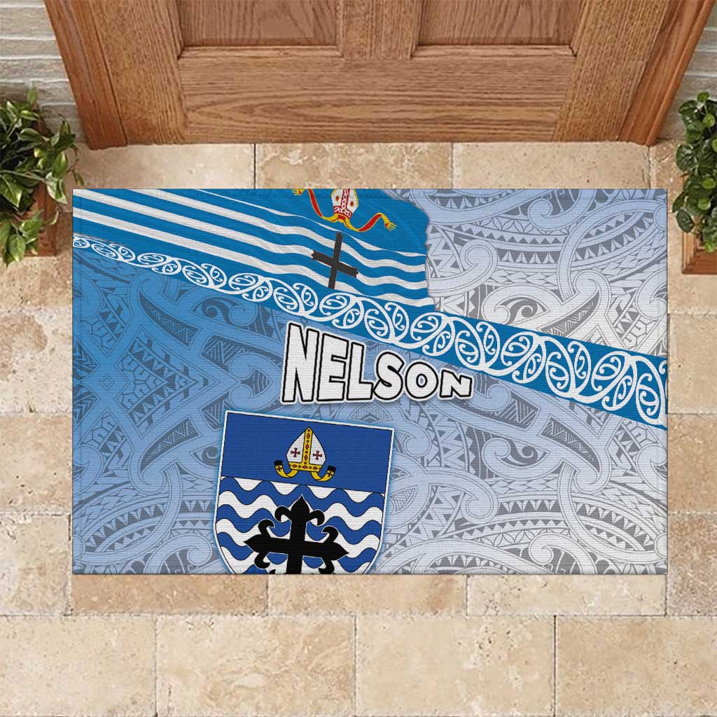 New Zealand Nelson Rubber Doormat Nelson's Flag and Seal - Maori Art Tattoo LT03 White - Polynesian Pride