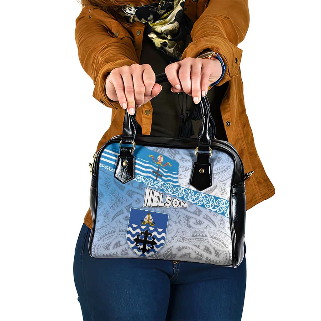 New Zealand Nelson Shoulder Handbag Nelson's Flag and Seal - Maori Art Tattoo LT03 One Size White - Polynesian Pride