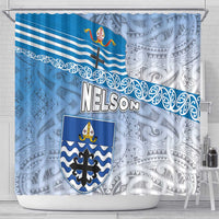 New Zealand Nelson Shower Curtain Nelson's Flag and Seal - Maori Art Tattoo LT03 - Polynesian Pride