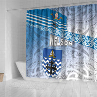 New Zealand Nelson Shower Curtain Nelson's Flag and Seal - Maori Art Tattoo LT03 - Polynesian Pride