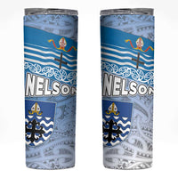 New Zealand Nelson Skinny Tumbler Nelson's Flag and Seal - Maori Art Tattoo LT03 White - Polynesian Pride