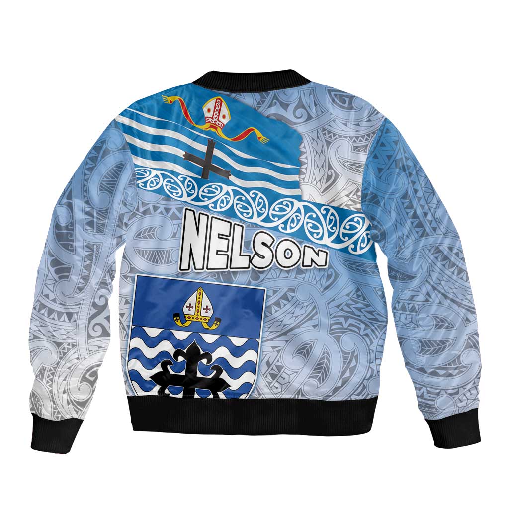 New Zealand Nelson Sleeve Zip Bomber Jacket Nelson's Flag and Seal - Maori Art Tattoo LT03 - Polynesian Pride