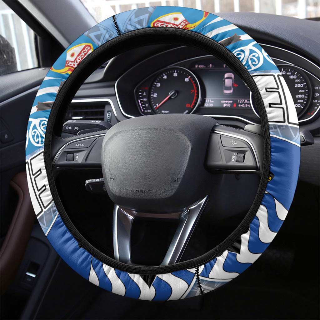 New Zealand Nelson Steering Wheel Cover Nelson's Flag and Seal - Maori Art Tattoo LT03 - Polynesian Pride