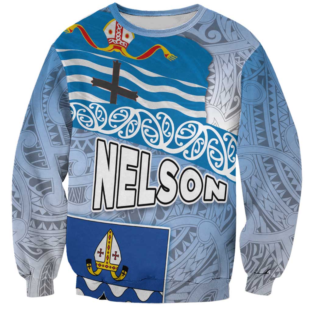 New Zealand Nelson Sweatshirt Nelson's Flag and Seal - Maori Art Tattoo LT03 Unisex White - Polynesian Pride