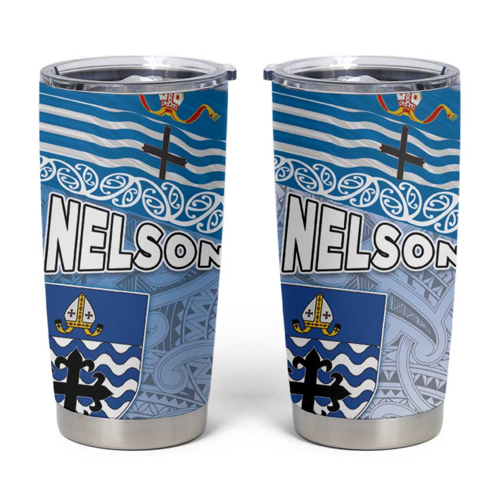 New Zealand Nelson Tumbler Cup Nelson's Flag and Seal - Maori Art Tattoo LT03 White - Polynesian Pride