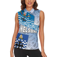 New Zealand Nelson Women Sleeveless Polo Shirt Nelson's Flag and Seal - Maori Art Tattoo LT03 - Polynesian Pride