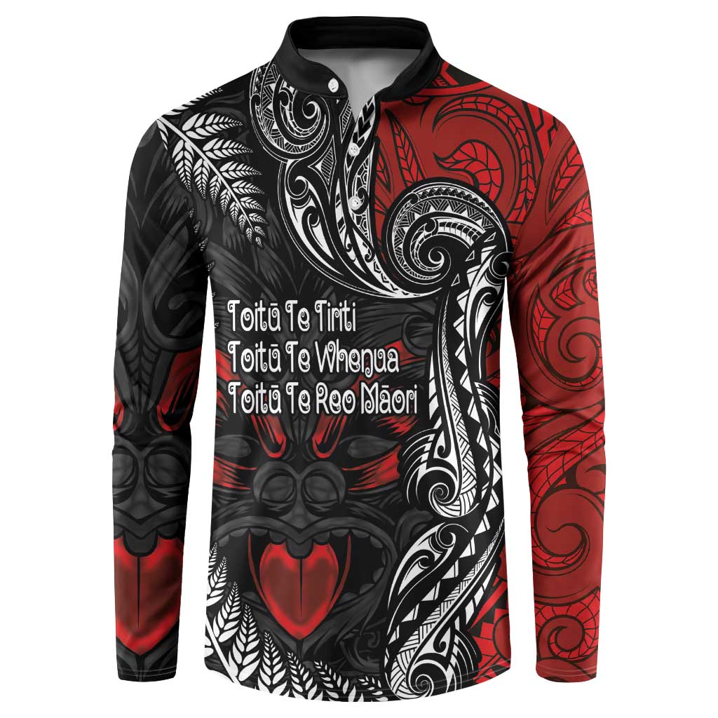Aotearoa Toitu Te Tiriti Button Sweatshirt New Zealand Honour the Treaty - Te Tiriti Is Us LT03 Red - Polynesian Pride