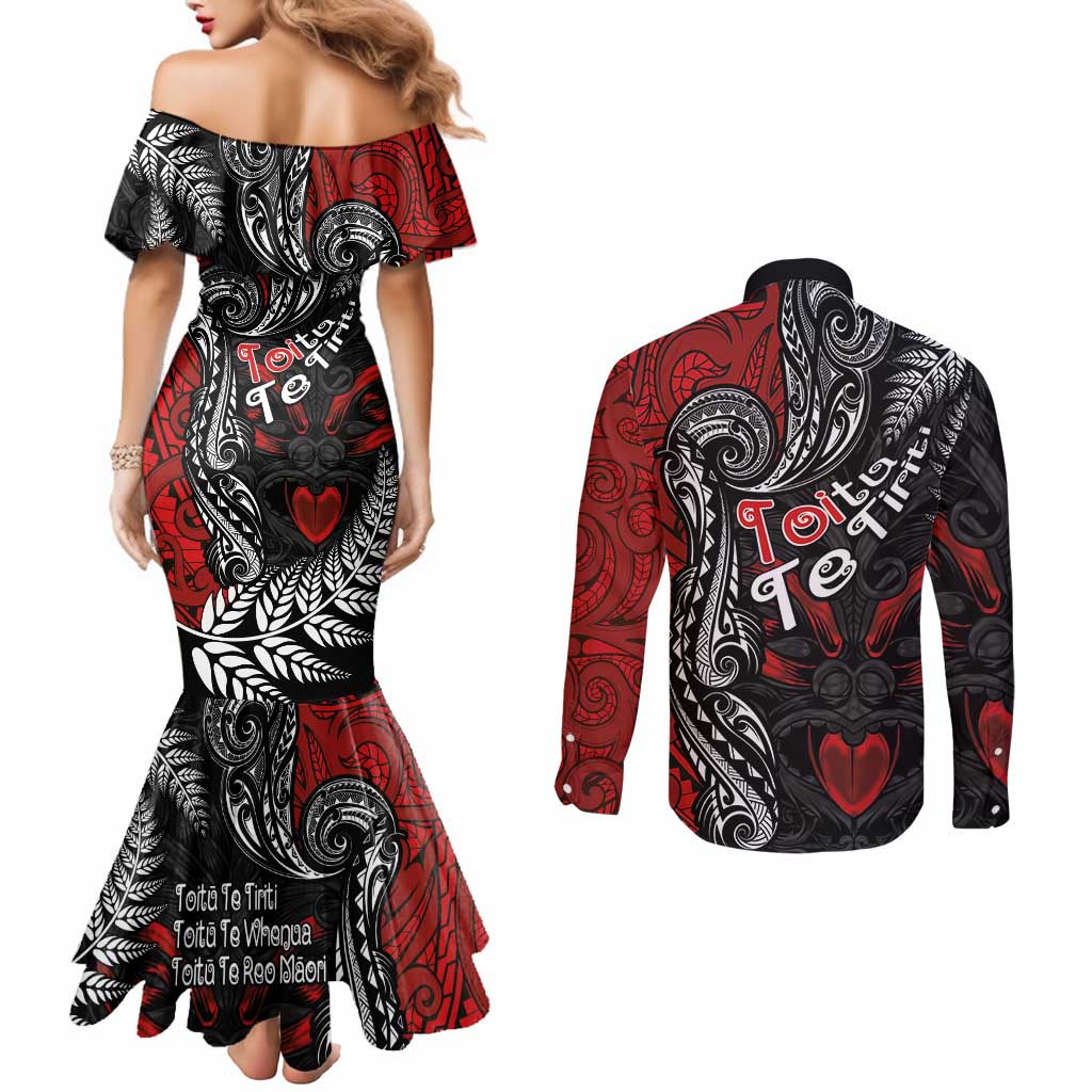 Aotearoa Toitu Te Tiriti Couples Matching Mermaid Dress and Long Sleeve Button Shirt New Zealand Honour the Treaty - Te Tiriti Is Us LT03 - Polynesian Pride