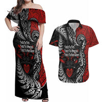 Aotearoa Toitu Te Tiriti Couples Matching Off Shoulder Maxi Dress and Hawaiian Shirt New Zealand Honour the Treaty - Te Tiriti Is Us LT03 Red - Polynesian Pride