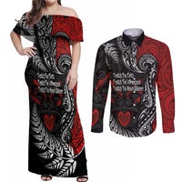 Aotearoa Toitu Te Tiriti Couples Matching Off Shoulder Maxi Dress and Long Sleeve Button Shirt New Zealand Honour the Treaty - Te Tiriti Is Us LT03 Red - Polynesian Pride