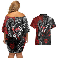 Aotearoa Toitu Te Tiriti Couples Matching Off Shoulder Short Dress and Hawaiian Shirt New Zealand Honour the Treaty - Te Tiriti Is Us LT03 - Polynesian Pride