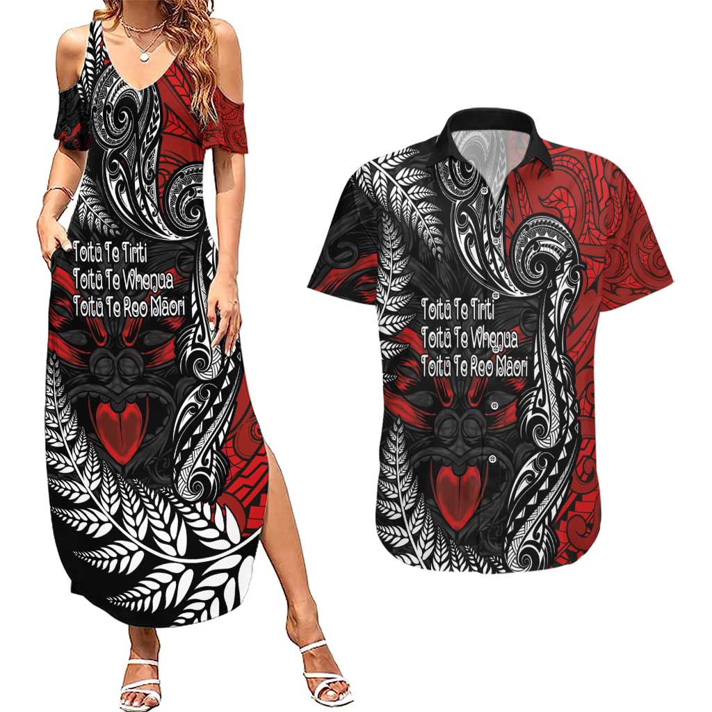 Aotearoa Toitu Te Tiriti Couples Matching Summer Maxi Dress and Hawaiian Shirt New Zealand Honour the Treaty - Te Tiriti Is Us LT03 Red - Polynesian Pride