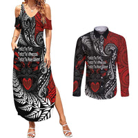 Aotearoa Toitu Te Tiriti Couples Matching Summer Maxi Dress and Long Sleeve Button Shirt New Zealand Honour the Treaty - Te Tiriti Is Us LT03 Red - Polynesian Pride