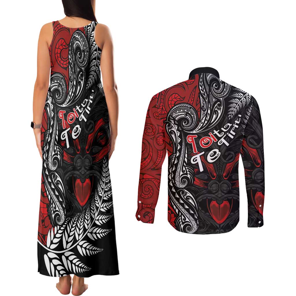 Aotearoa Toitu Te Tiriti Couples Matching Tank Maxi Dress and Long Sleeve Button Shirt New Zealand Honour the Treaty - Te Tiriti Is Us LT03 - Polynesian Pride