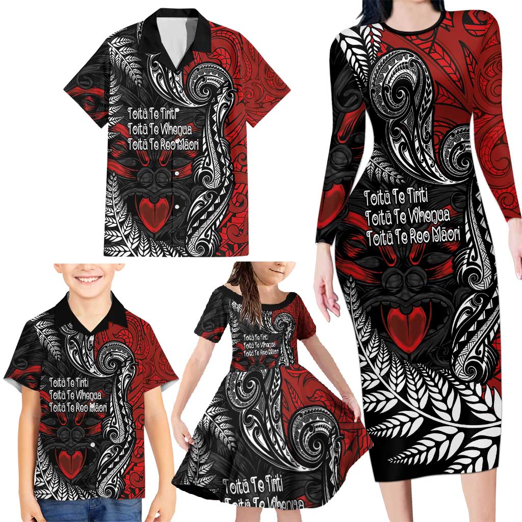 Aotearoa Toitu Te Tiriti Family Matching Long Sleeve Bodycon Dress and Hawaiian Shirt New Zealand Honour the Treaty - Te Tiriti Is Us LT03 - Polynesian Pride