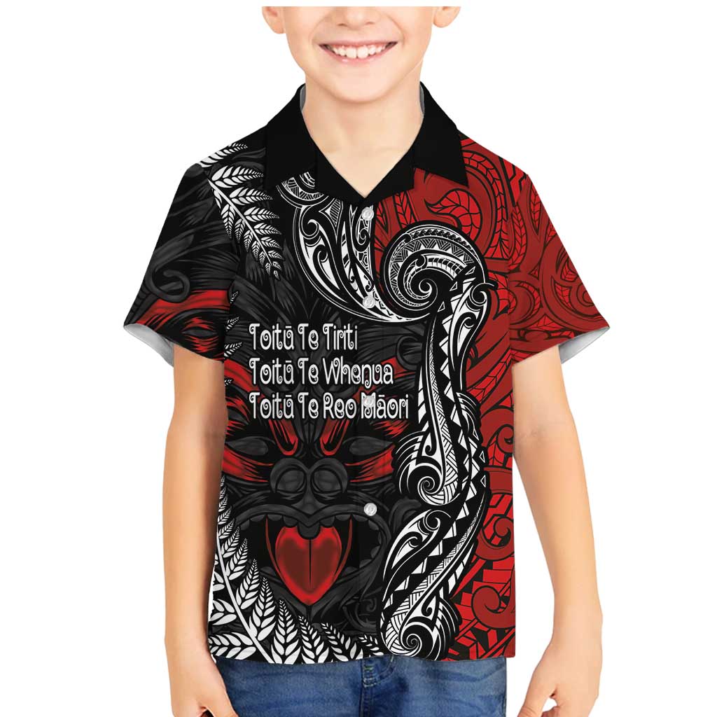 Aotearoa Toitu Te Tiriti Family Matching Mermaid Dress and Hawaiian Shirt New Zealand Honour the Treaty - Te Tiriti Is Us LT03 Son's Shirt Red - Polynesian Pride