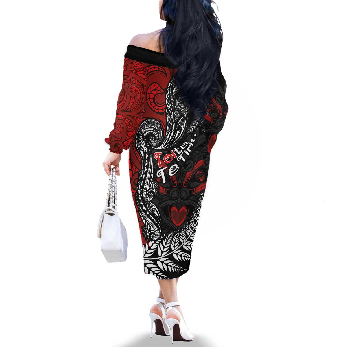 Aotearoa Toitu Te Tiriti Family Matching Off The Shoulder Long Sleeve Dress and Hawaiian Shirt New Zealand Honour the Treaty - Te Tiriti Is Us LT03 - Polynesian Pride