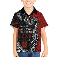 Aotearoa Toitu Te Tiriti Family Matching Off The Shoulder Long Sleeve Dress and Hawaiian Shirt New Zealand Honour the Treaty - Te Tiriti Is Us LT03 Son's Shirt Red - Polynesian Pride