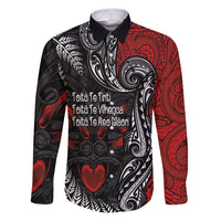 Aotearoa Toitu Te Tiriti Family Matching Puletasi and Hawaiian Shirt New Zealand Honour the Treaty - Te Tiriti Is Us LT03 Dad's Shirt - Long Sleeve Red - Polynesian Pride