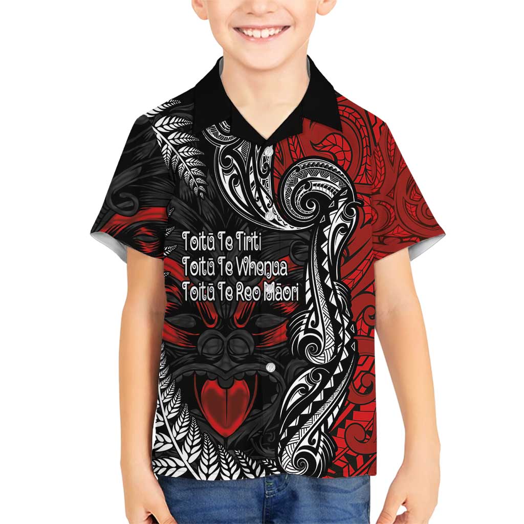 Aotearoa Toitu Te Tiriti Family Matching Puletasi and Hawaiian Shirt New Zealand Honour the Treaty - Te Tiriti Is Us LT03 Son's Shirt Red - Polynesian Pride