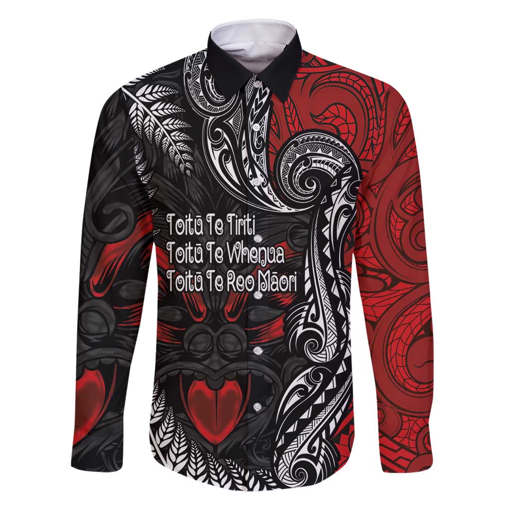 Aotearoa Toitu Te Tiriti Family Matching Summer Maxi Dress and Hawaiian Shirt New Zealand Honour the Treaty - Te Tiriti Is Us LT03 Dad's Shirt - Long Sleeve Red - Polynesian Pride